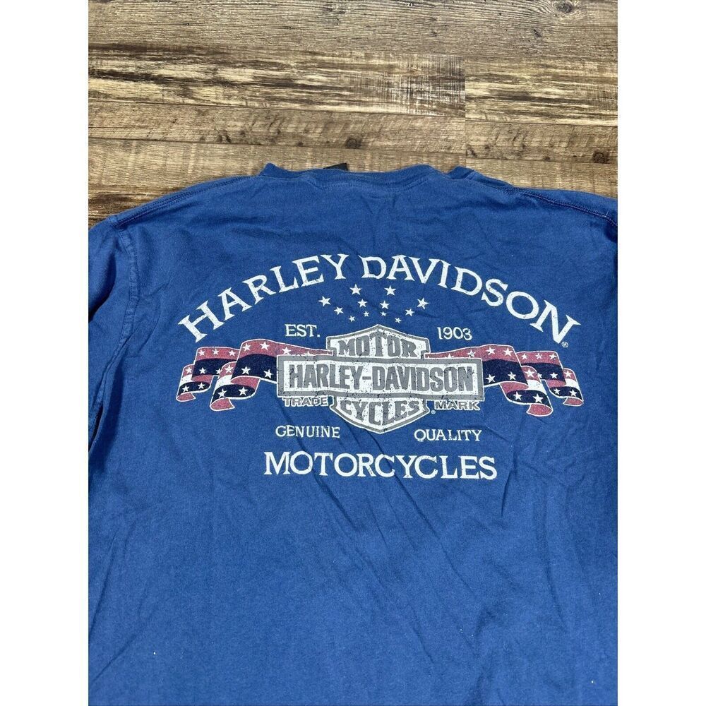 Harley Davidson Motorcycles Sz 2XL Blue Shirt Single Stitch Spell Out Vintage